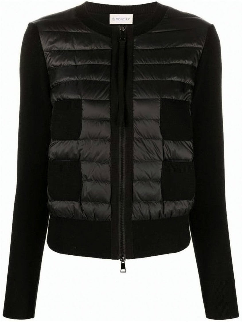 Moncler Padded Black Jacket With Quilted Front Panel