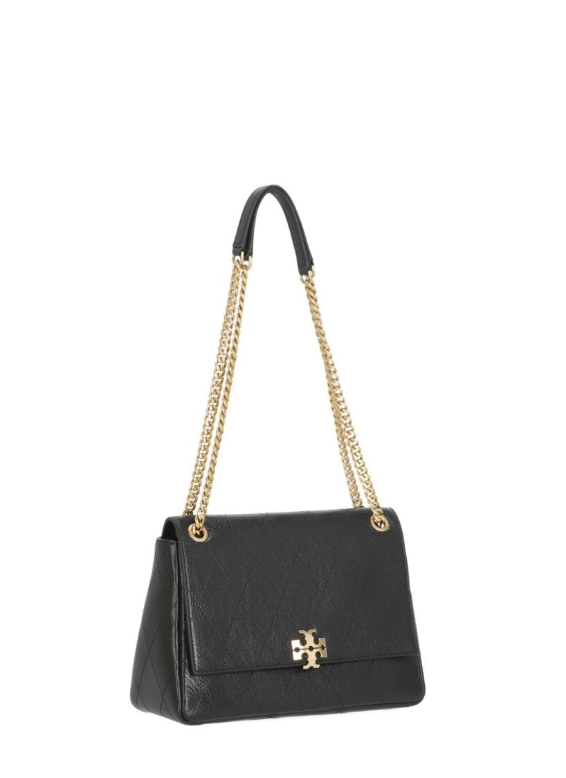 Tory Burch Black Quilted Leather Gold Logo Shoulder Bag