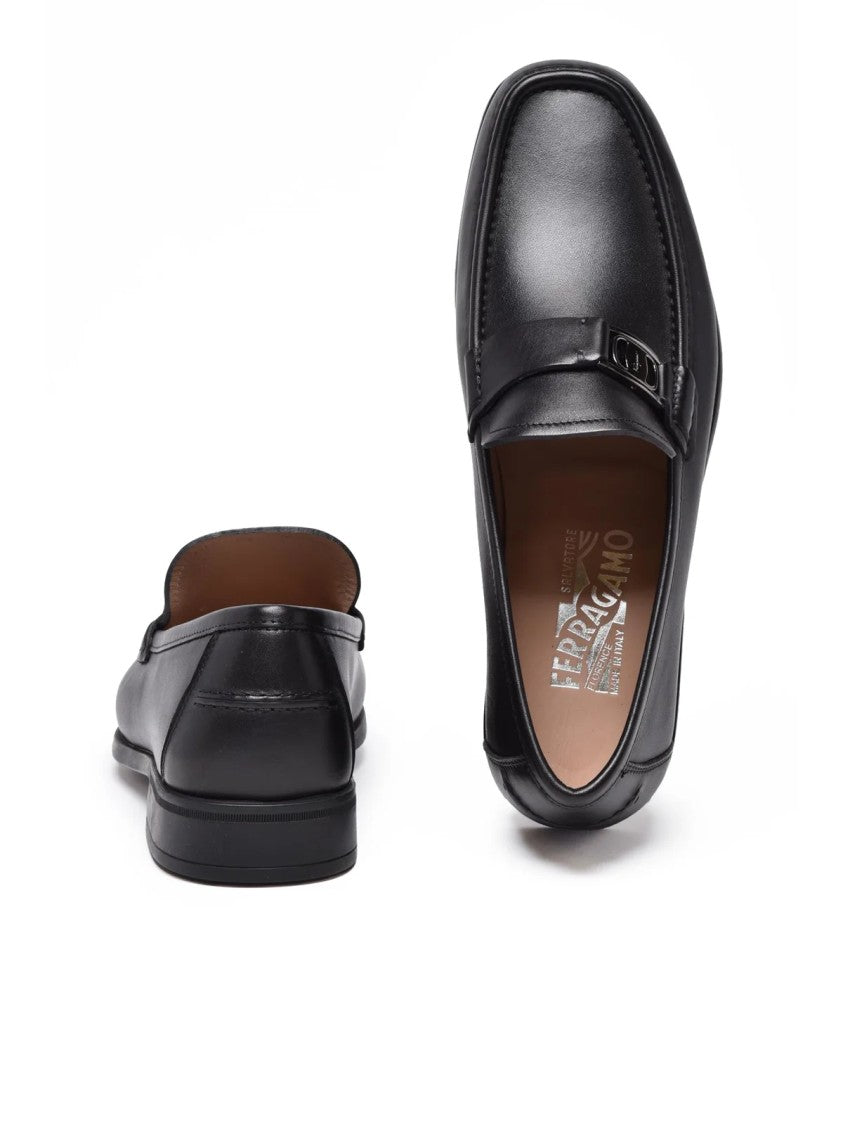Salvatore Ferragamo Black Leather Nilo Loafers