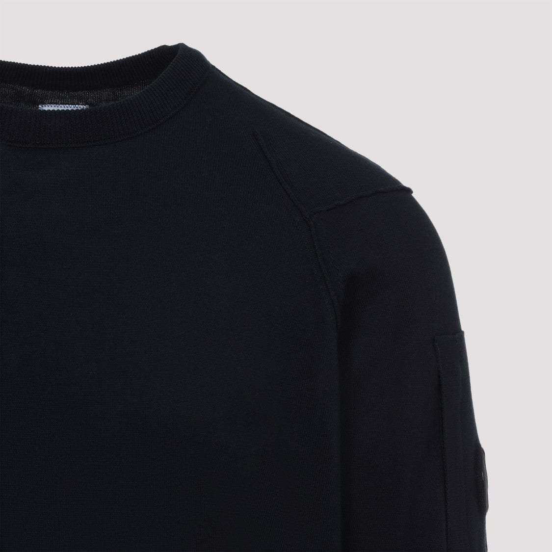 C.P. Company Total Eclipse Blue Cotton Sea Island Crew Neck Lens Knit Pullover