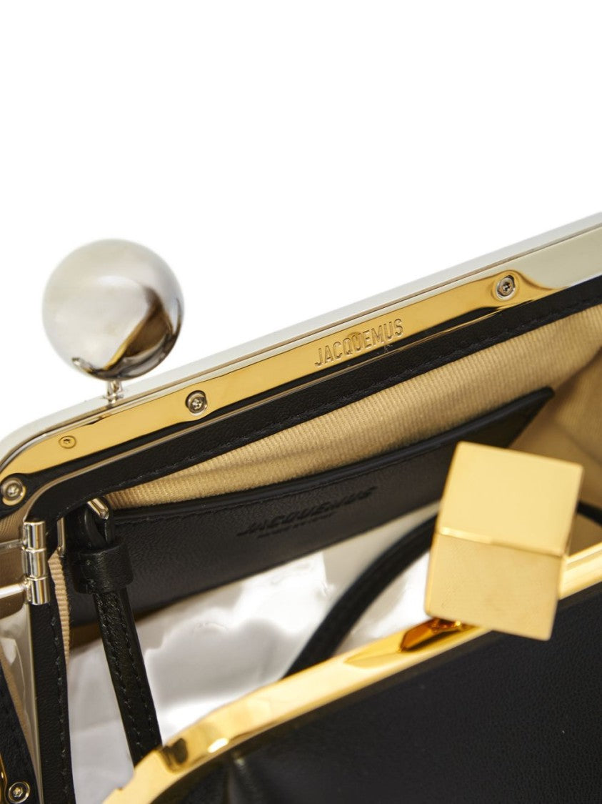 Jacquemus Structured Black Bag With Gold-Tone Frame And Unique Clasp
