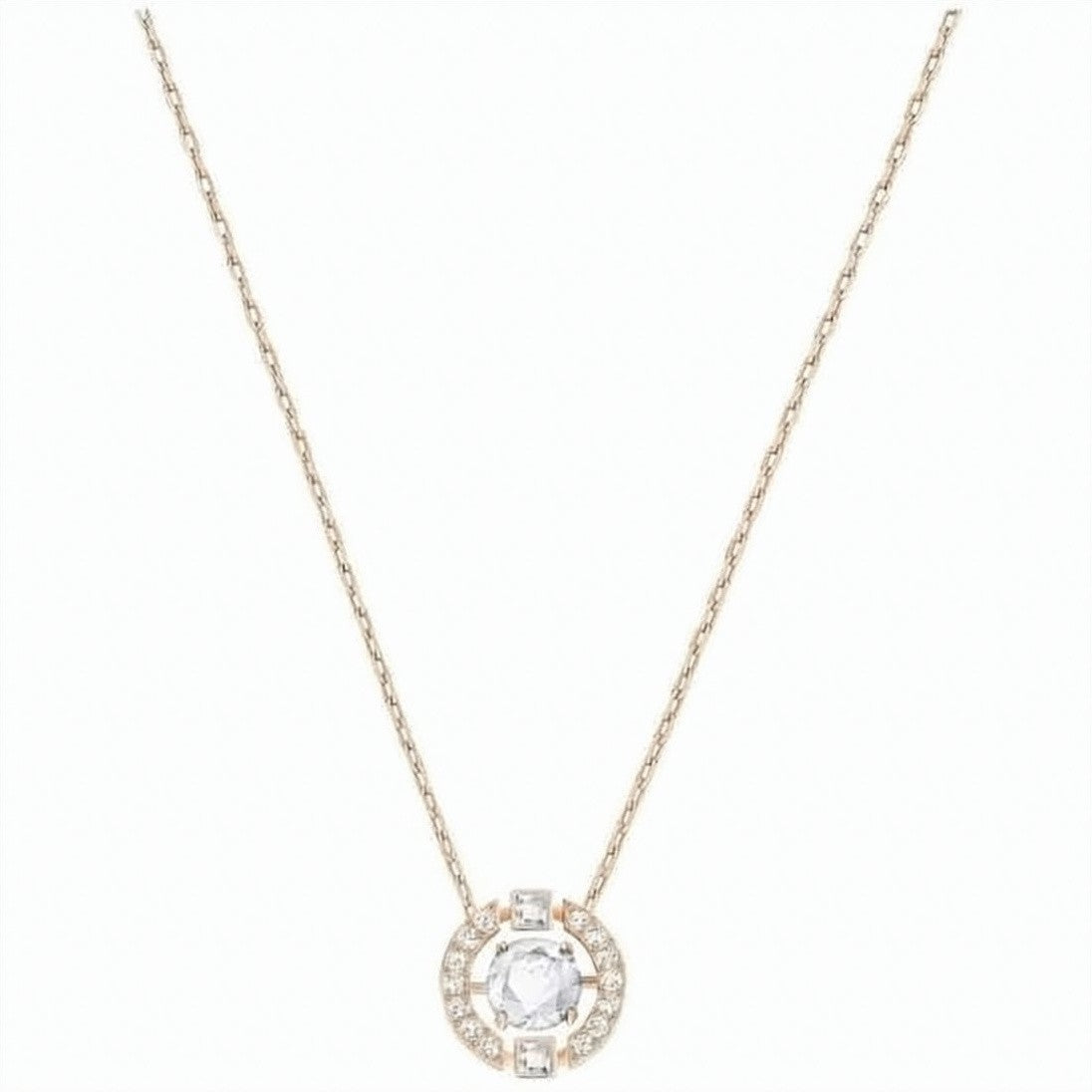 Swarovski Rose Gold Pendant Necklace With Crystal Halo Detail