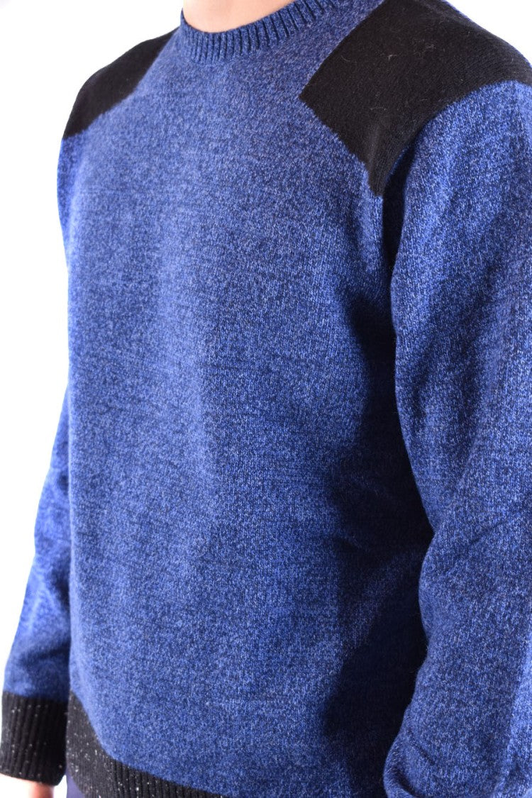 Neil Barrett Textured Blue Knit Sweater With Color-Blocked Details