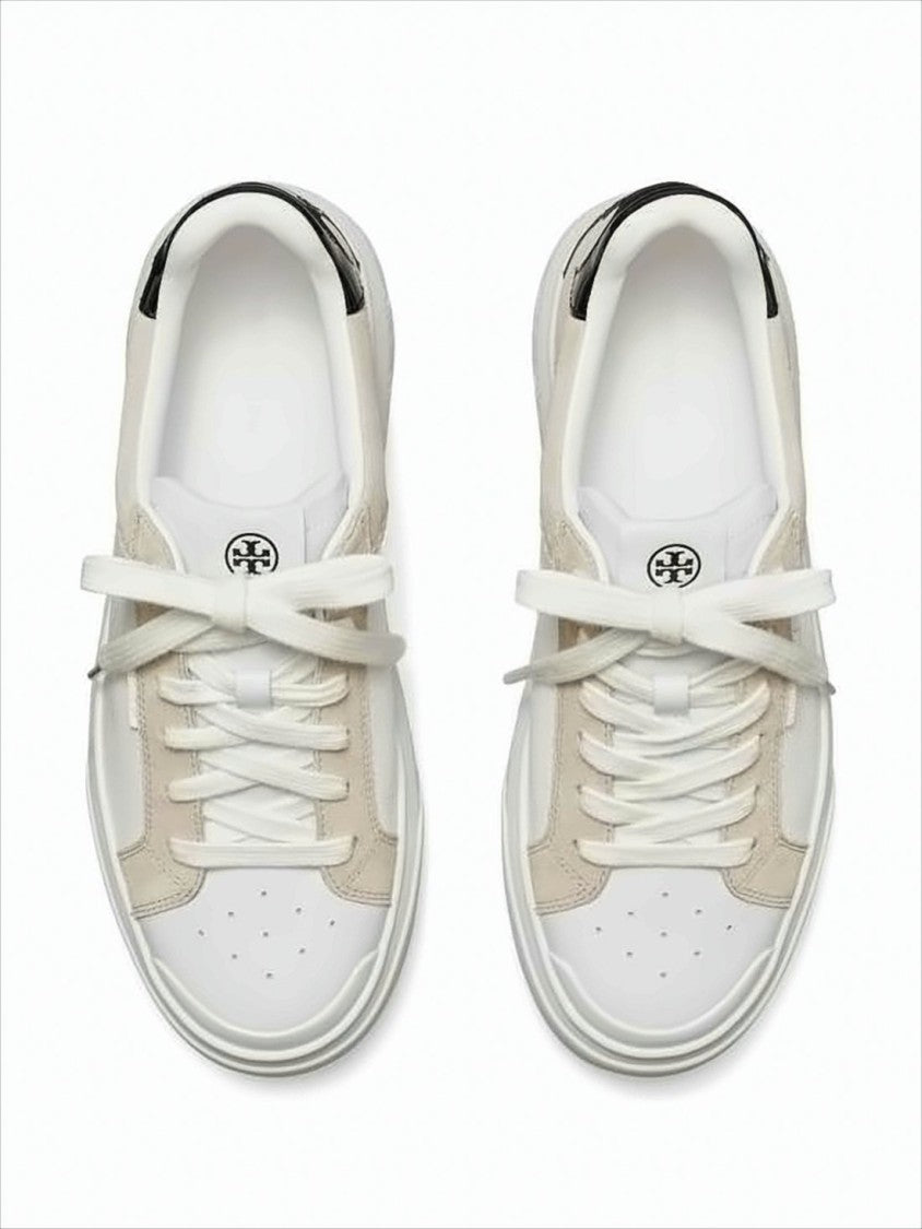 Tory Burch Low-Top Sneakers With Suede Overlays And Logo-Embossed Sole