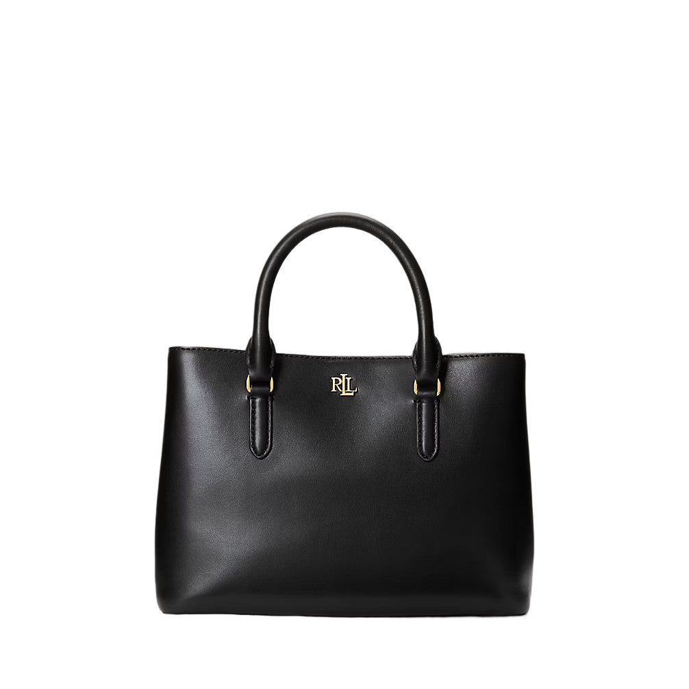 Lauren Ralph Lauren Structured Black Leather Satchel With Adjustable Strap