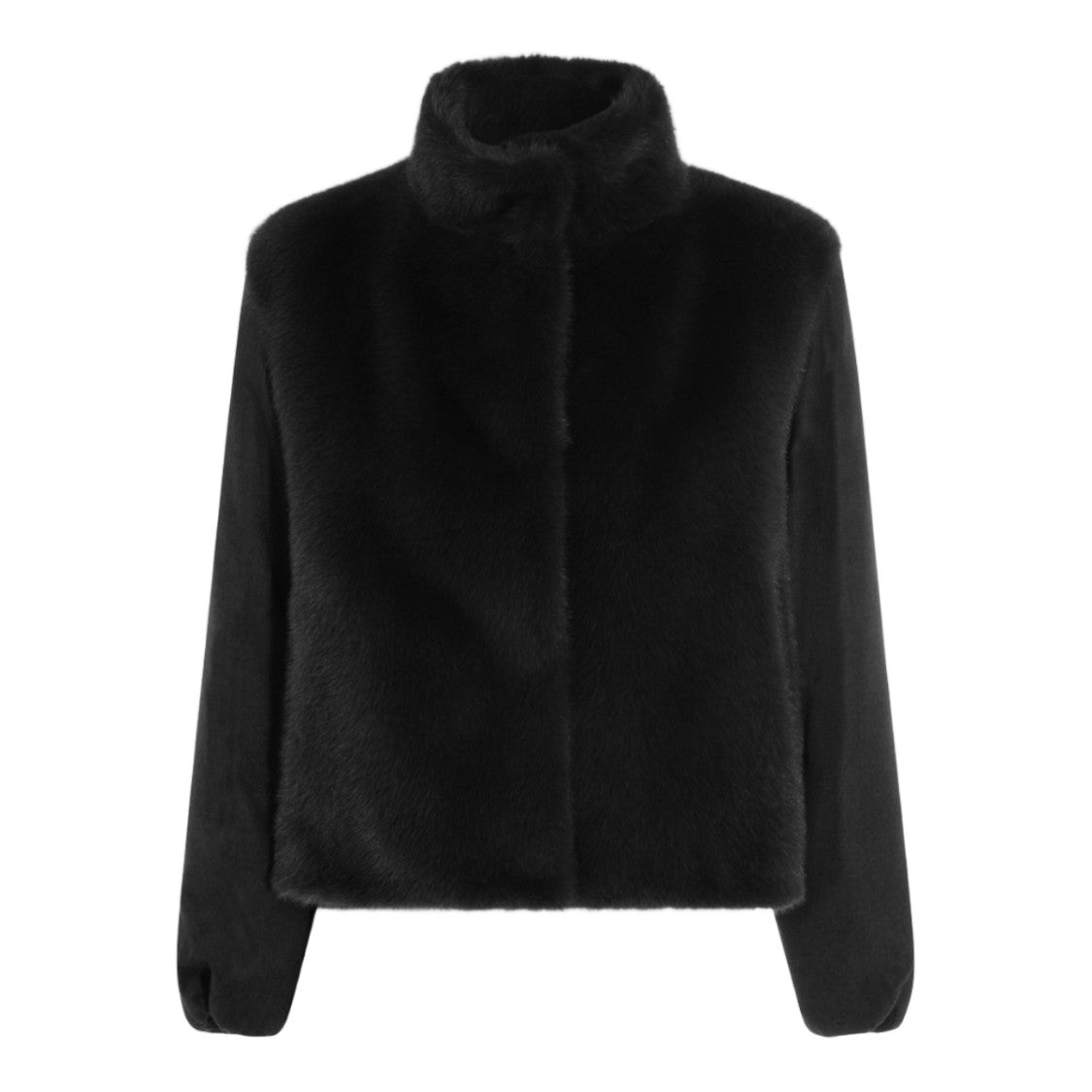 Herno Cropped Black Jacket With Plush Textured Panels