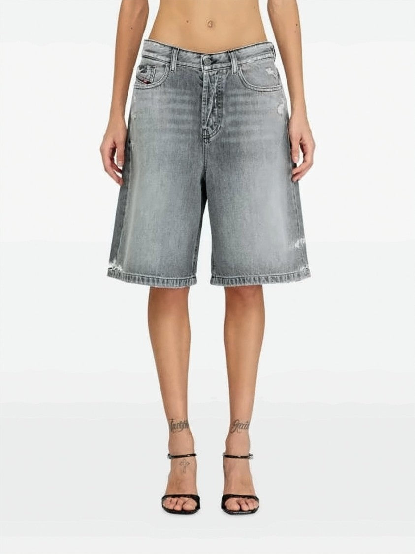 Diesel Knee-Length Distressed Denim Shorts With Classic Five-Pocket Design