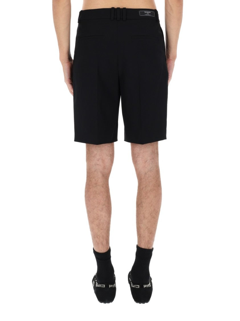 Balmain Neutrals Front Pleats Virgin Wool Shorts