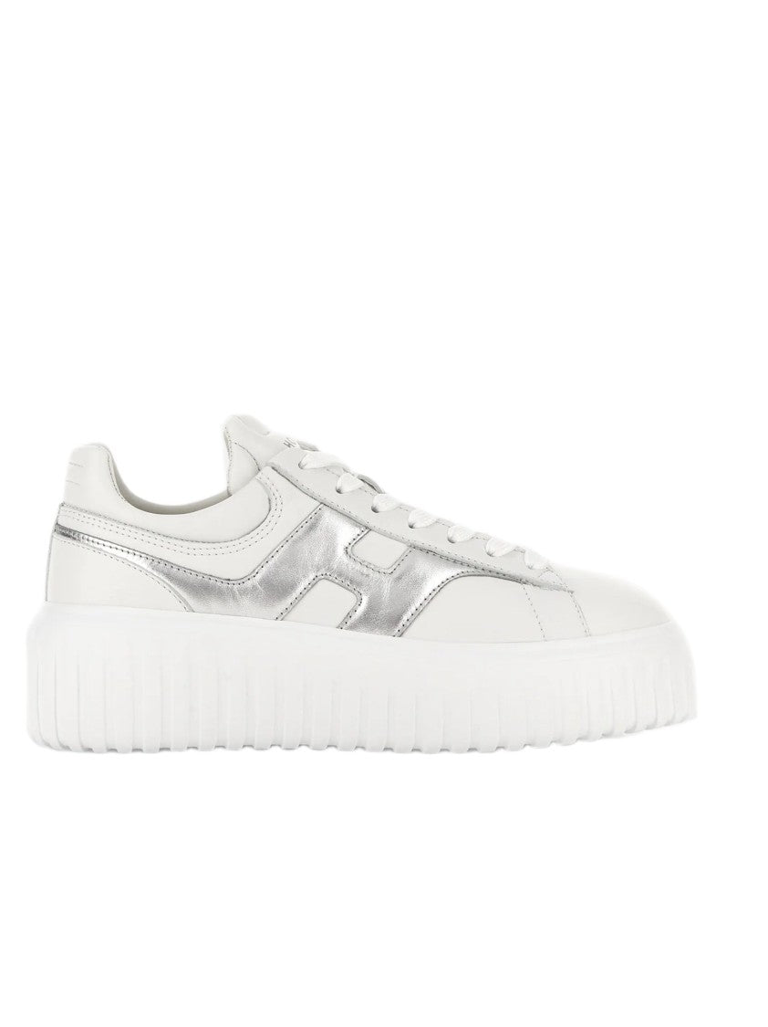 Hogan White Sneakers With Metallic Silver Accents