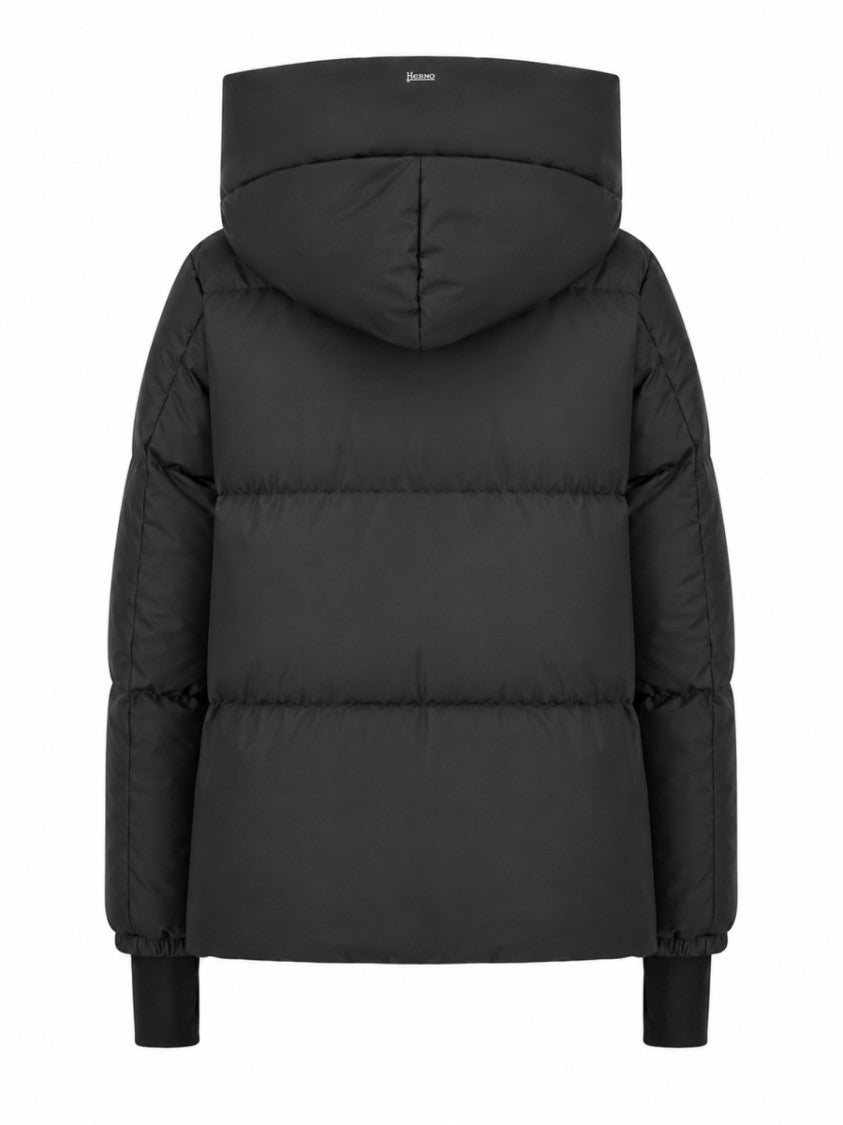 Herno Quilted Black Puffer Jacket With High Collar And Attached Hood