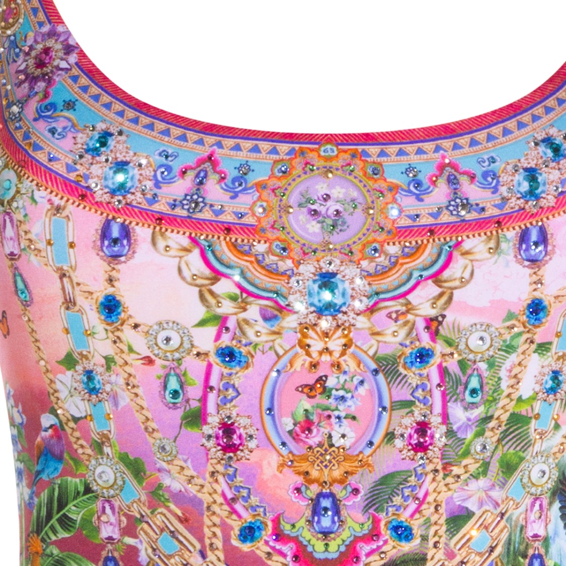 Camilla Flowing Silhouette Swimsuit With Intricate Patterns And Layered Design
