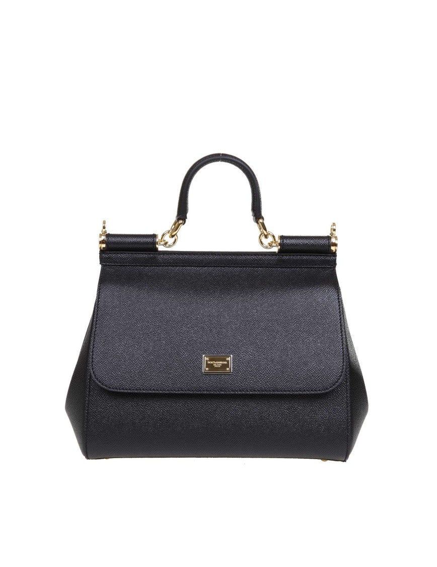 Dolce & Gabbana Medium Sicily Bag In Dauphine Leather Color Black