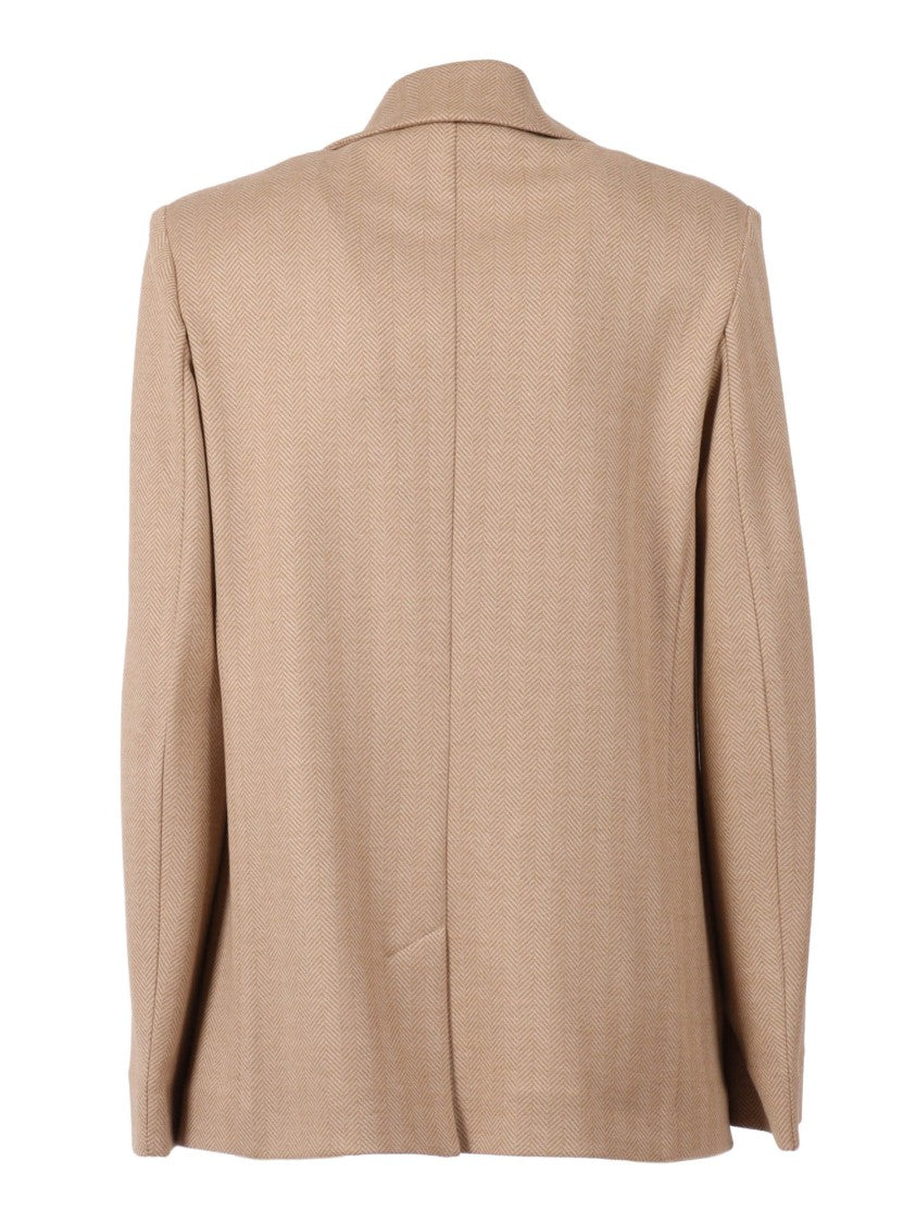 Max Mara Double-Breasted Jersey Jacket With Notched Lapel And Herringbone Pattern