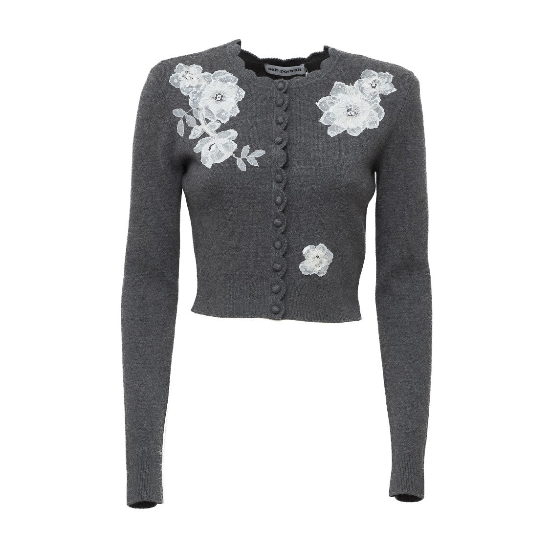 Self-Portrait Lace Flower Embellished Knit Cardigan