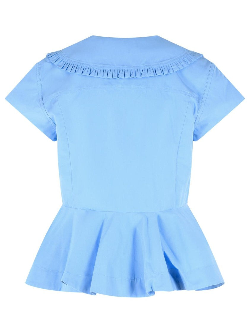 Ganni Light Blue Cotton Poplin Blouse