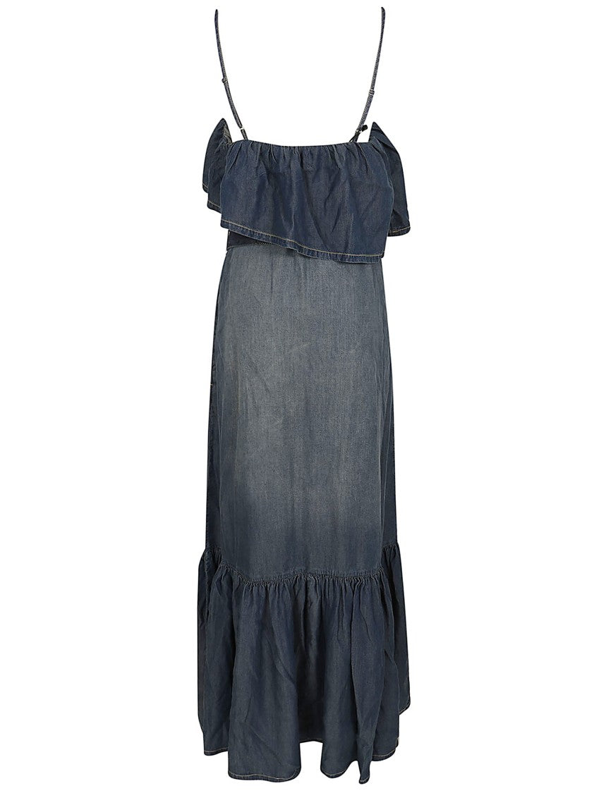 Pinko Maxi Dress With Ruffle Bodice And Adjustable Straps