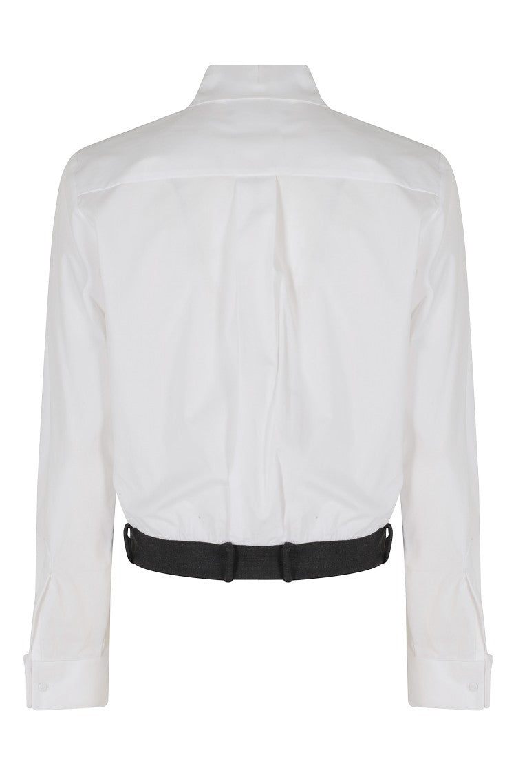 Semi Couture White Cropped Stretch Cotton Blouse