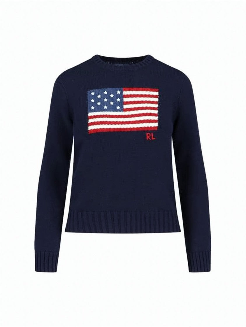 Polo Ralph Lauren American Flag Knit Sweater With Ribbed Details
