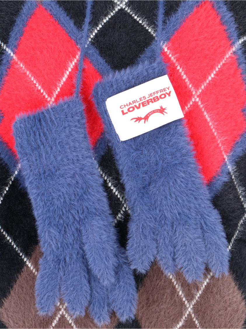 Charles Jeffrey Loverboy Fluffy Gloves Sweater In Multicolor Nylon Diamond Pattern