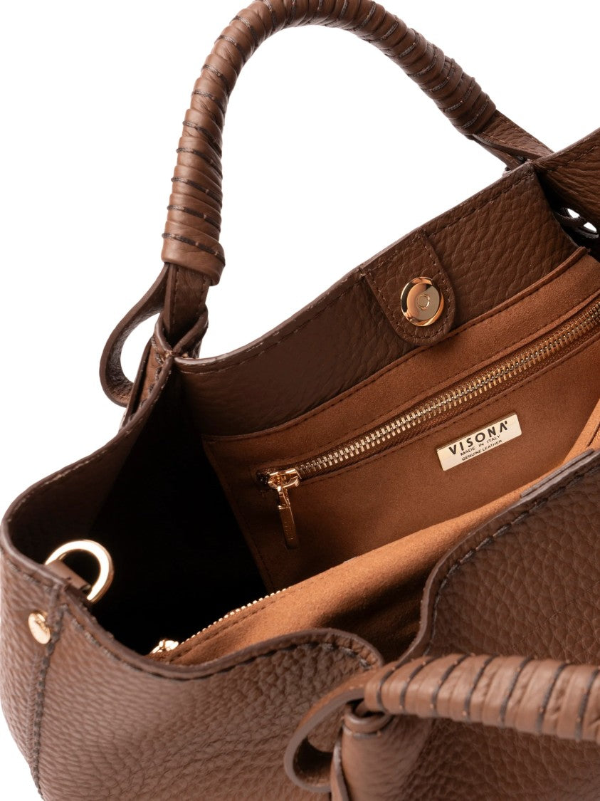 Visona` Queen Brown Textured Leather Handbag