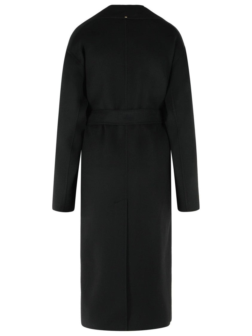 Sportmax Cose' Robe Coat In Pure Black Virgin Wool