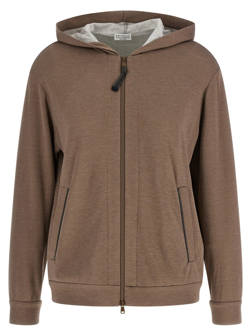 Brunello Cucinelli Cotton And Silk Mélange Interlock Hoodie With Embroidered Pockets