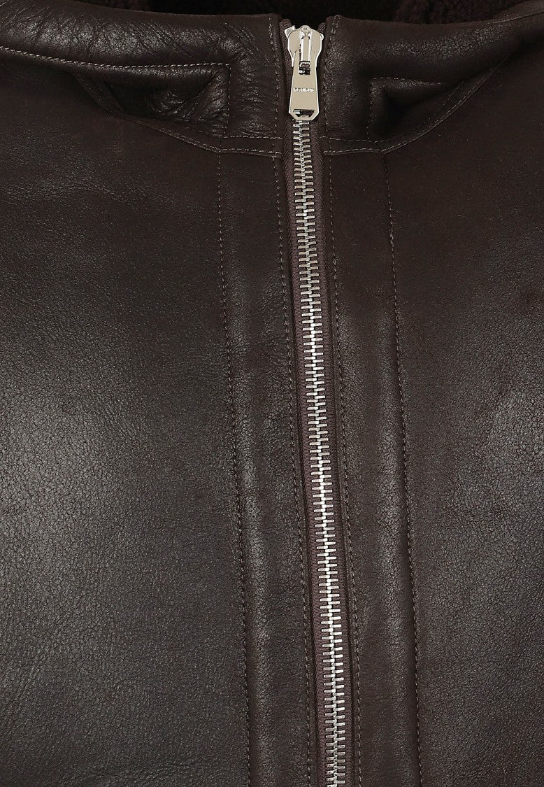 Dondup Shearling Sheepskin Coat With Hood And Silver Zip