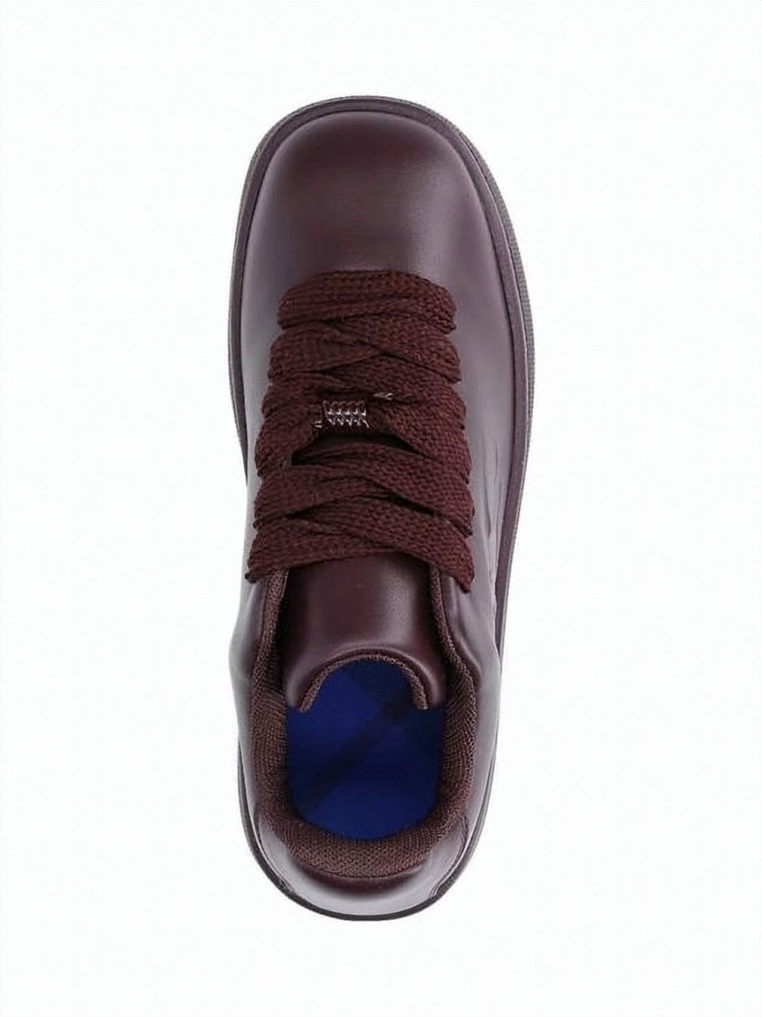 Burberry Burgundy Cowhide Leather Low-Top Sneakers With Textured Sole