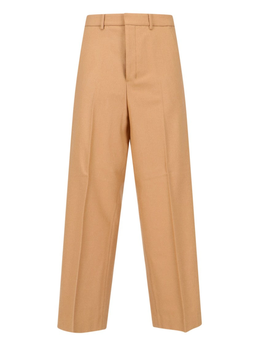 Ami Tailored Beige Virgin Wool Trousers With Button Closure