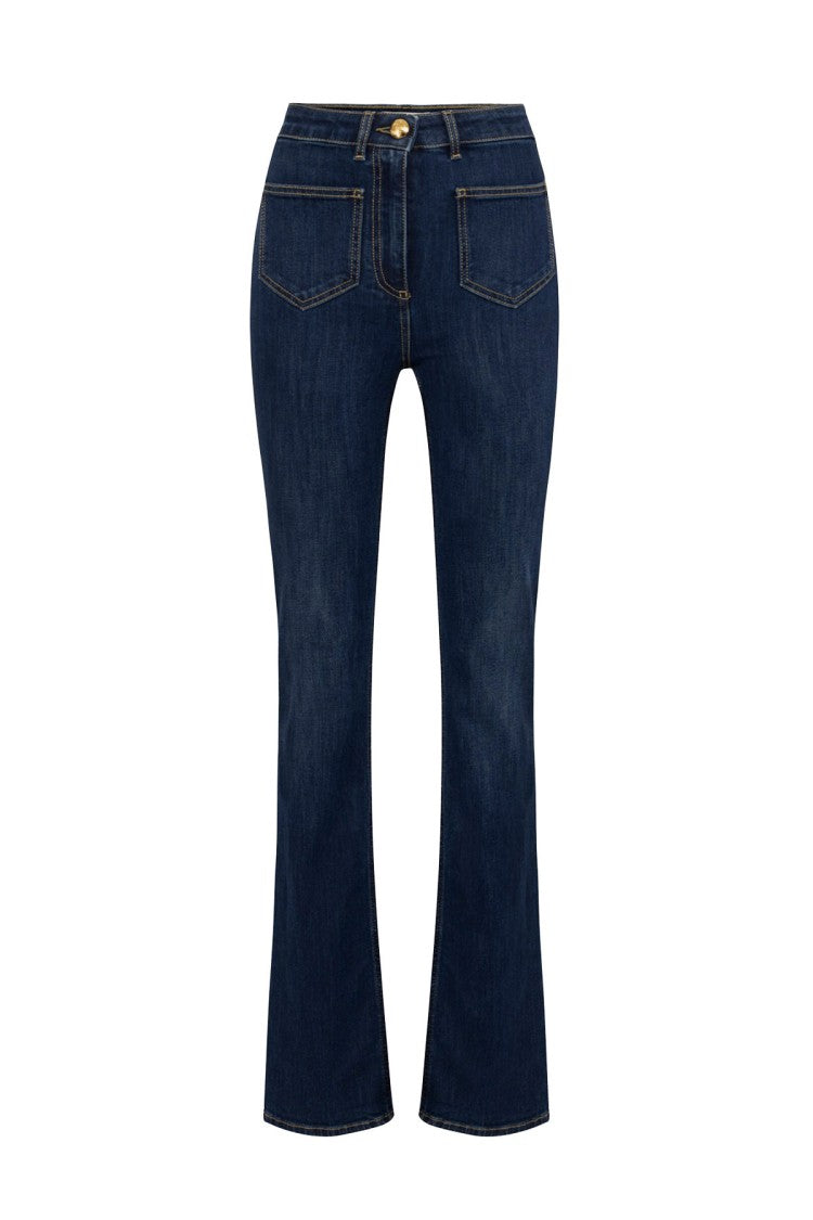 Elisabetta Franchi Blue Patch Pocket Gold Button Cotton Jeans
