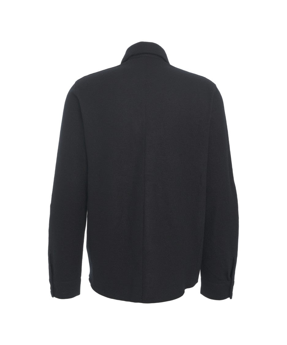 Transit Black Virgin Wool Overshirt With Classic Collar And Button Closure