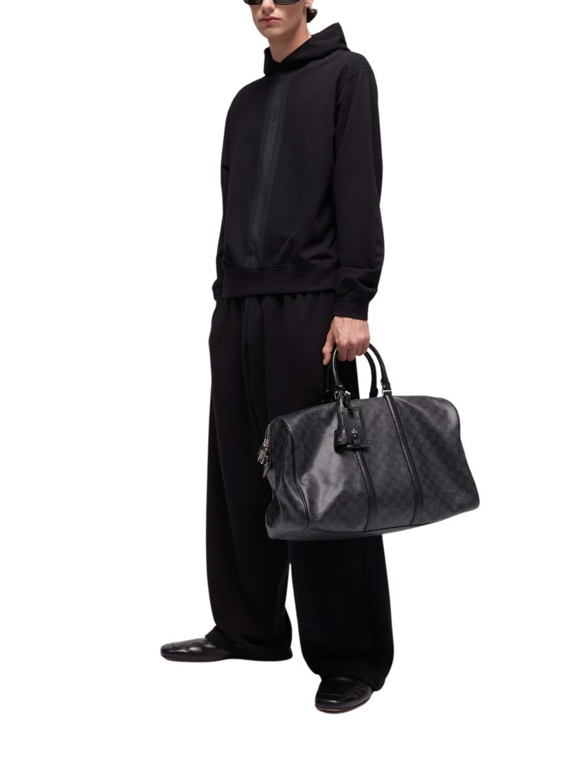 Gucci Black Muted Web Crest Print Cotton Hoodie