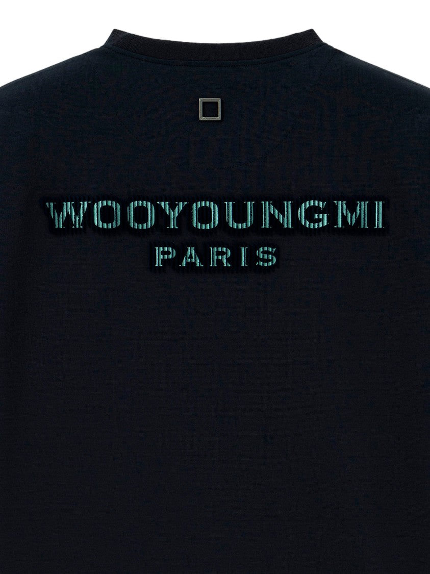 Wooyoungmi Dark Navy Cotton T-Shirt With Logo Embellishments