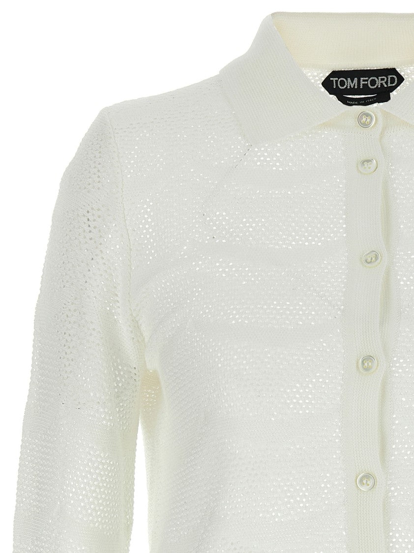 Tom Ford Openwork Silk-Cotton Cardigan With Button Closure