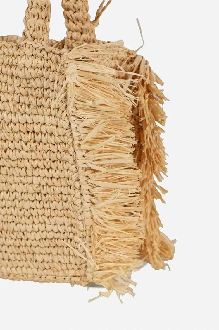 Mc2 Saint Barth Rectangular Woven Handbag With Decorative Tassel