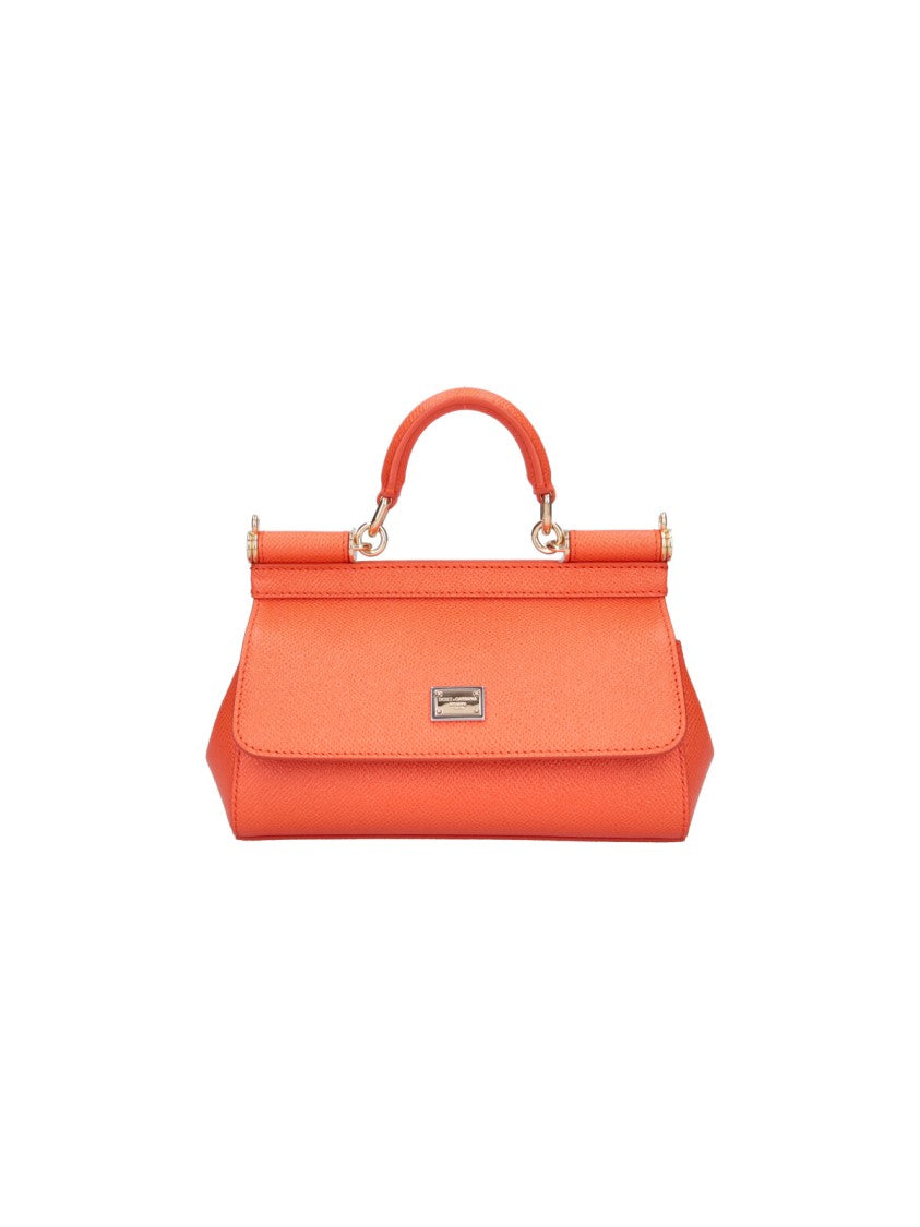 Dolce & Gabbana Mini Structured Handbag In Textured Orange Calf Leather