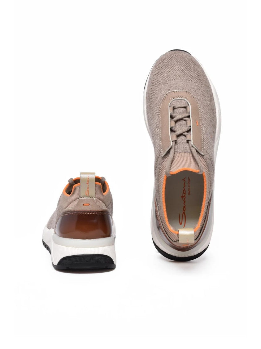 Santoni Taupe Polyester Knit Sneakers