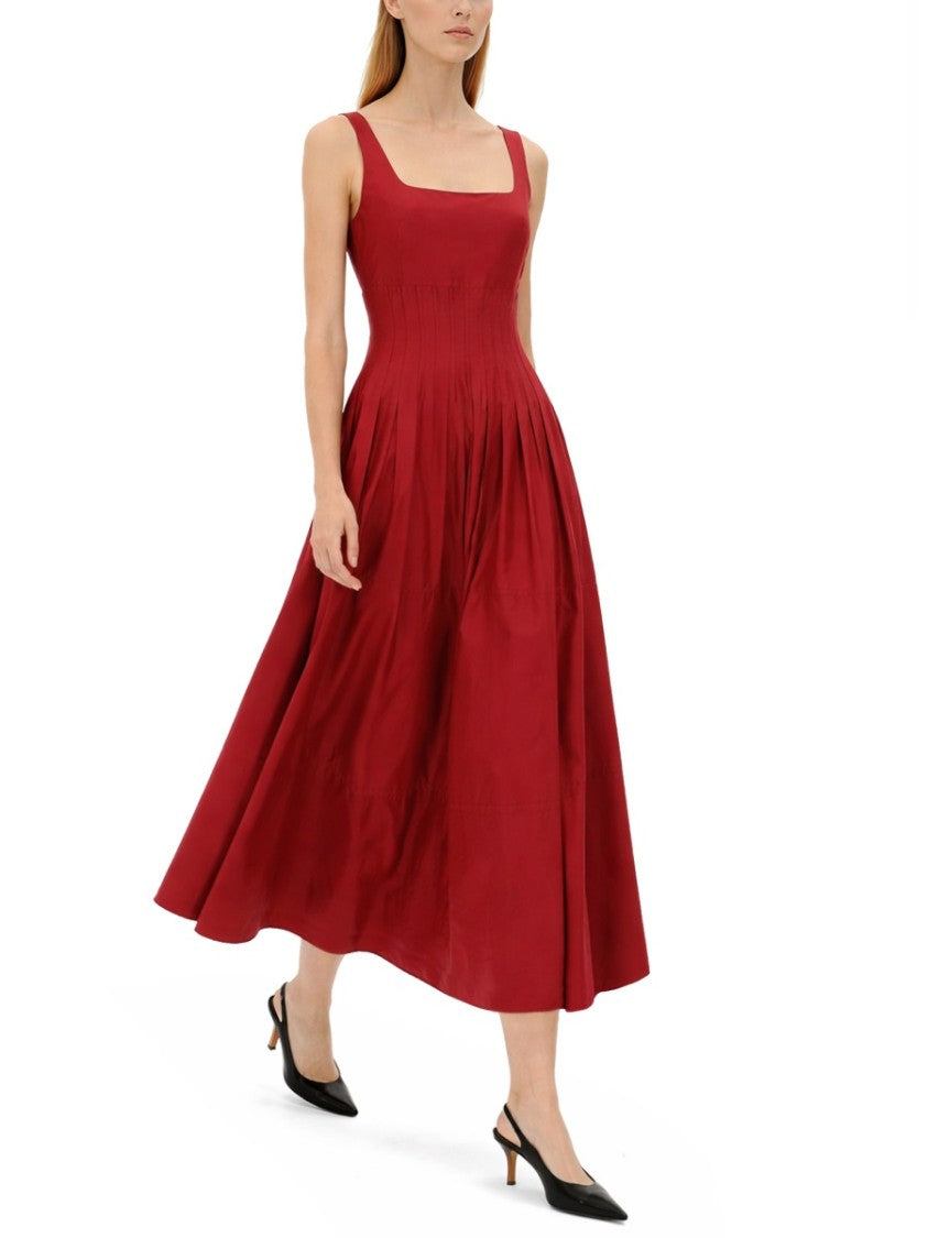 Max Mara Fitted Midi Dress With Structured Pleats And Square Neckline