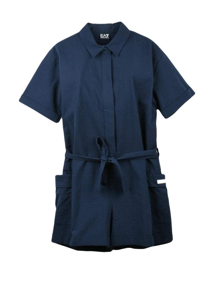 Ea7 Emporio Armani Blue Cotton Elastane Stretch Jumpsuit