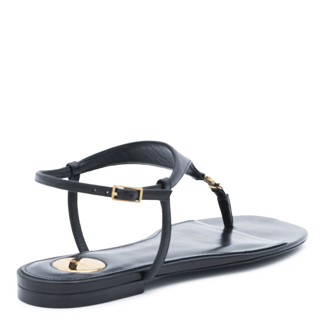 Saint Laurent Black Cassandra Leather Flat Sandals