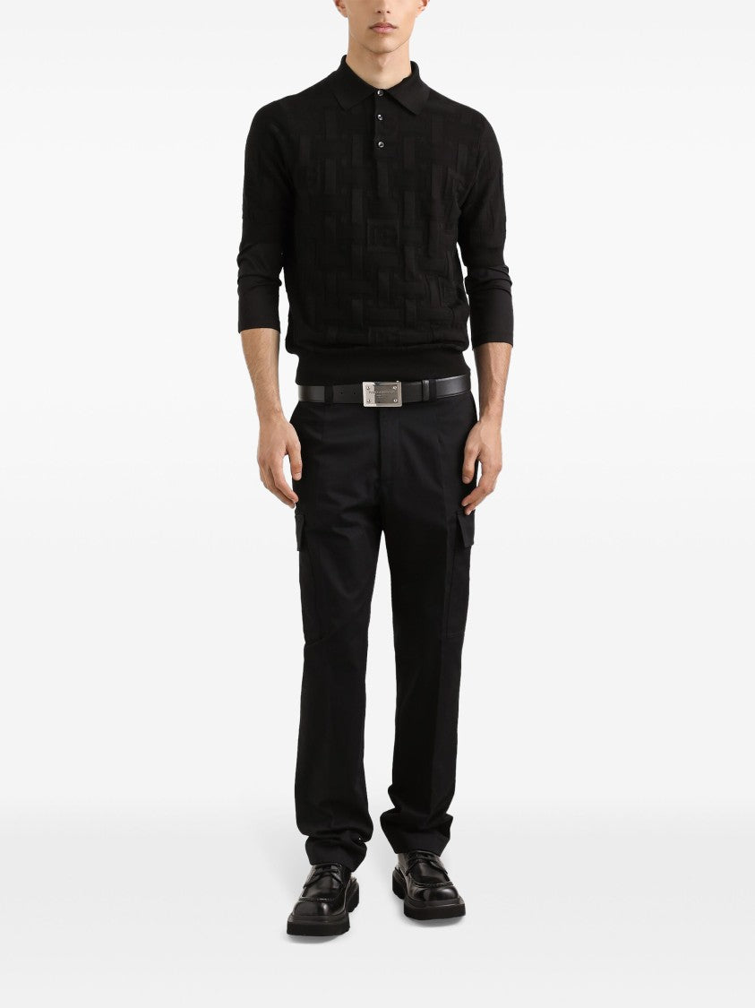 Dolce & Gabbana Silk Dg Logo Jacquard Polo Shirt