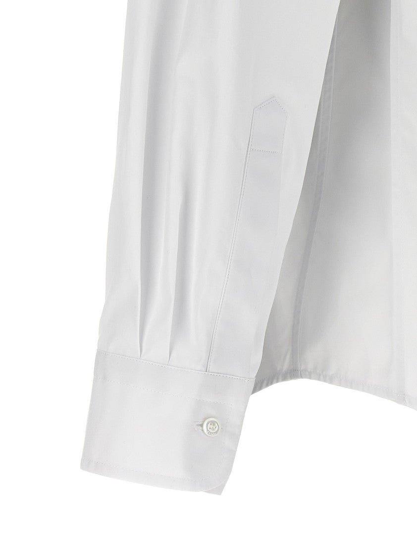 Fendi Mandarin Collar Cotton Poplin Shirt With Tailored Embroidery