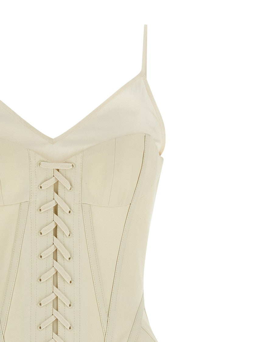 Mcqueen Asymmetrical Silk Corset Mini Dress With Abstract Print