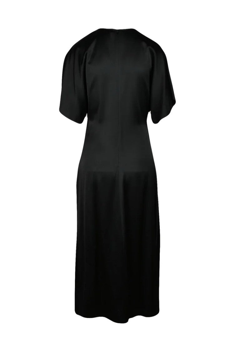 Fabiana Filippi Long Satin Dress Ruched - Black