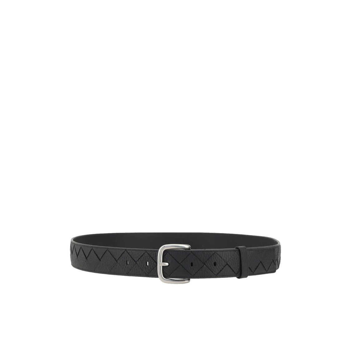 Bottega Veneta Intrecciato Pebbled Leather Belt With Adjustable Silver Buckle