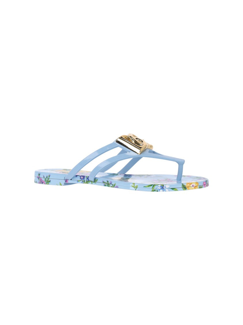 Dolce & Gabbana Light Blue Floral Print Logo Sandals