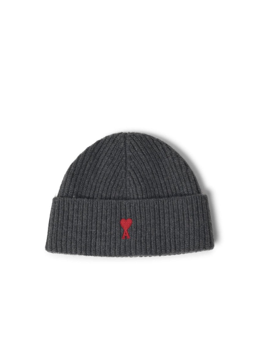 Ami Paris 'Ami De Cœur' Grey Cotton Beanie
