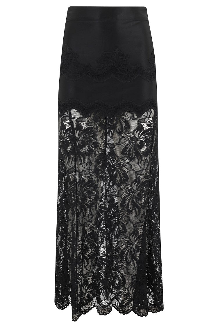 Rabanne Jupe Fitted Black Lace Overlay Skirt