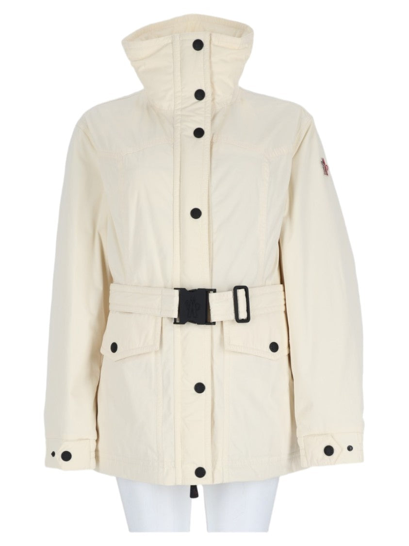 Moncler Grenoble White Belted High-Collar Sports Jacket