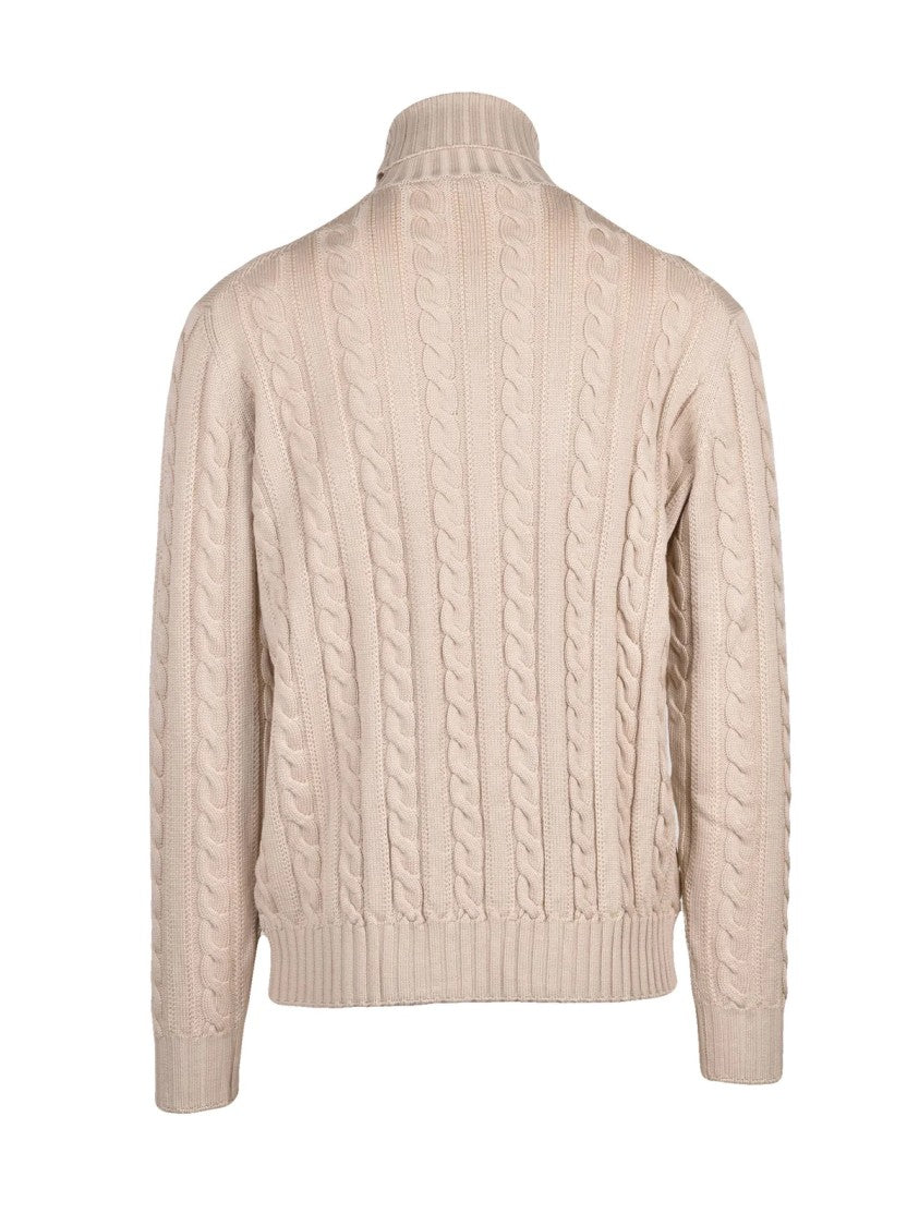 Filippo De Laurentiis Beige Extrafine Merino Wool Cable Knit Sweater